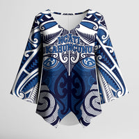Personalised Maori Ngati Kahungunu Kimono Sleeve Blouse Silver Fern Kowhaiwhai Art LT01 Female Blue - Polynesian Pride