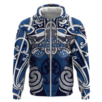 Personalised Maori Ngati Kahungunu Zip Hoodie Silver Fern Kowhaiwhai Art LT01 Zip Hoodie Blue - Polynesian Pride