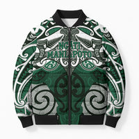 Personalised Maori Ngati Maniapoto Bomber Puffer Jacket Silver Fern Kowhaiwhai Art LT01 Unisex Green - Polynesian Pride