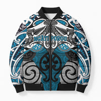 Personalised Maori Ngati Porou Bomber Puffer Jacket Silver Fern Kowhaiwhai Art LT01 Unisex Blue - Polynesian Pride