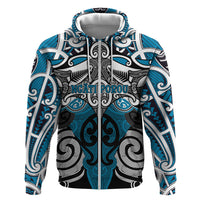Personalised Maori Ngati Porou Hoodie Silver Fern Kowhaiwhai Art LT01 Zip Hoodie Blue - Polynesian Pride