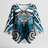 Personalised Maori Ngati Porou Kimono Sleeve Blouse Silver Fern Kowhaiwhai Art LT01 Female Blue - Polynesian Pride