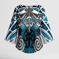 Personalised Maori Ngati Porou Kimono Sleeve Blouse Silver Fern Kowhaiwhai Art LT01 - Polynesian Pride