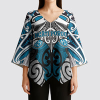 Personalised Maori Ngati Porou Kimono Sleeve Blouse Silver Fern Kowhaiwhai Art LT01 - Polynesian Pride