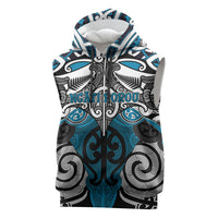 Personalised Maori Ngati Porou Sleeveless Hoodie Silver Fern Kowhaiwhai Art LT01 Blue - Polynesian Pride