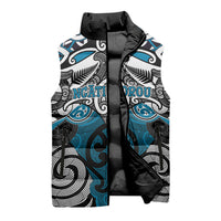 Personalised Maori Ngati Porou Sleeveless Puffer Jacket Silver Fern Kowhaiwhai Art LT01 - Polynesian Pride