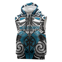 Personalised Maori Ngati Porou Sleeveless Zip Hoodie Silver Fern Kowhaiwhai Art LT01 Blue - Polynesian Pride