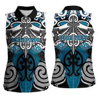 Personalised Maori Ngati Porou Women Sleeveless Polo Shirt Silver Fern Kowhaiwhai Art LT01 - Polynesian Pride
