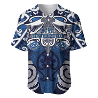 Personalised Maori Ngati Tuwharetoa Baseball Jersey Silver Fern Kowhaiwhai Art LT01 Blue - Polynesian Pride