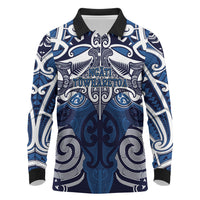 Personalised Maori Ngati Tuwharetoa Long Sleeve Polo Shirt Silver Fern Kowhaiwhai Art LT01 Blue - Polynesian Pride