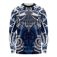 Personalised Maori Ngati Tuwharetoa Long Sleeve Shirt Silver Fern Kowhaiwhai Art LT01 Unisex Blue - Polynesian Pride