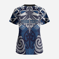 Personalised Maori Ngati Tuwharetoa Scrub Top Silver Fern Kowhaiwhai Art LT01 - Polynesian Pride