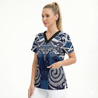 Personalised Maori Ngati Tuwharetoa Scrub Top Silver Fern Kowhaiwhai Art LT01 - Polynesian Pride