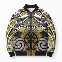 Personalised Maori Ngati Whatua Bomber Puffer Jacket Silver Fern Kowhaiwhai Art LT01 Unisex Yellow - Polynesian Pride