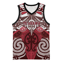 Personalised Maori Te Arawa Basketball Jersey Silver Fern Kowhaiwhai Art LT01 Unisex Red - Polynesian Pride