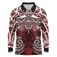 Personalised Maori Te Arawa Long Sleeve Polo Shirt Silver Fern Kowhaiwhai Art LT01 Red - Polynesian Pride