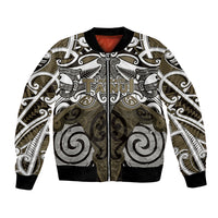 Personalised Maori Waikato Tainui Bomber Jacket Silver Fern Kowhaiwhai Art LT01 Unisex Muted Gold - Polynesian Pride