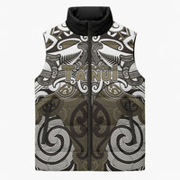 Personalised Maori Waikato Tainui Sleeveless Puffer Jacket Silver Fern Kowhaiwhai Art LT01 Unisex Muted Gold - Polynesian Pride