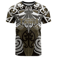 Personalised Maori Waikato Tainui T Shirt Silver Fern Kowhaiwhai Art LT01 Muted Gold - Polynesian Pride