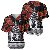 New Zealand ANZAC Day Baseball Jersey Poppy With Polynesian Pattern LT01 - Polynesian Pride