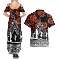 New Zealand ANZAC Day Couples Matching Summer Maxi Dress and Hawaiian Shirt Poppy With Polynesian Pattern LT01 - Polynesian Pride