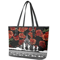 New Zealand ANZAC Day Leather Tote Bag Poppy With Polynesian Pattern LT01 - Polynesian Pride