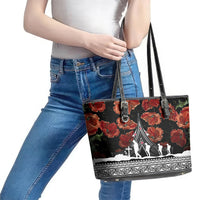 New Zealand ANZAC Day Leather Tote Bag Poppy With Polynesian Pattern LT01 - Polynesian Pride