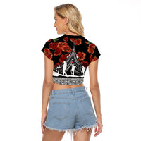 New Zealand ANZAC Day Raglan Cropped T Shirt Poppy With Polynesian Pattern LT01 - Polynesian Pride
