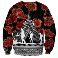 New Zealand ANZAC Day Sweatshirt Poppy With Polynesian Pattern LT01 - Polynesian Pride