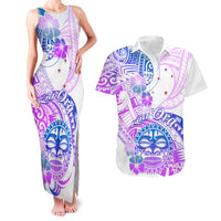 Kia Ora Maori New Zealand Pastel Couples Matching Tank Maxi Dress and Hawaiian Shirt Sun Ta Moko Lilac Version LT01 Purple - Polynesian Pride
