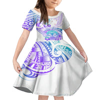 Kia Ora Maori New Zealand Pastel Kid Short Sleeve Dress Sun Ta Moko Violet Version LT01 KID Purple - Polynesian Pride