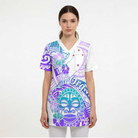 Kia Ora Maori New Zealand Pastel Scrub Top Sun Ta Moko Violet Version - Polynesian Pride