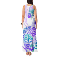 Kia Ora Maori New Zealand Pastel Tank Maxi Dress Sun Ta Moko Violet Version LT01 - Polynesian Pride