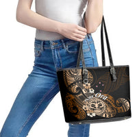 Aotearoa Kia Ora New Zealand Ta Moko Gold Version Leather Tote Bag LT01 - Polynesian Pride