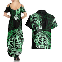 Aotearoa Kia Ora New Zealand Ta Moko Green Version Couples Matching Summer Maxi Dress and Hawaiian Shirt LT01 - Polynesian Pride