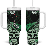 Aotearoa Kia Ora New Zealand Ta Moko Green Version Tumbler With Handle LT01 One Size: 40 oz Green - Polynesian Pride