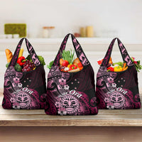 Aotearoa Kia Ora New Zealand Ta Moko Pink Version Grocery Bag LT01 3-pack One Size Pink - Polynesian Pride