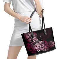 Aotearoa Kia Ora New Zealand Ta Moko Pink Version Leather Tote Bag LT01 - Polynesian Pride