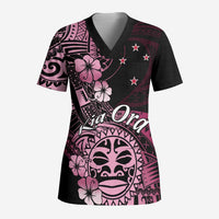 Aotearoa Kia Ora New Zealand Ta Moko Pink Version Scrub Top LT01 Adult Pink - Polynesian Pride