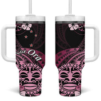 Aotearoa Kia Ora New Zealand Ta Moko Pink Version Tumbler With Handle LT01 One Size: 40 oz Pink - Polynesian Pride