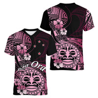 Aotearoa Kia Ora New Zealand Ta Moko Pink Version Women V Neck T Shirt LT01 - Polynesian Pride