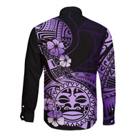 Aotearoa Kia Ora New Zealand Ta Moko Purple Version Long Sleeve Button Shirt LT01 - Polynesian Pride