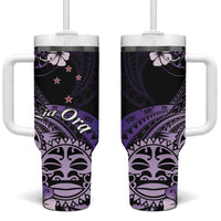 Aotearoa Kia Ora New Zealand Ta Moko Purple Version Tumbler With Handle LT01 One Size: 40 oz Purple - Polynesian Pride