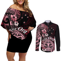 Aotearoa Kia Ora New Zealand Ta Moko Red Version Couples Matching Off Shoulder Short Dress and Long Sleeve Button Shirt LT01 Red - Polynesian Pride