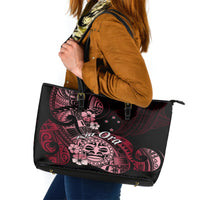 Aotearoa Kia Ora New Zealand Ta Moko Red Version Leather Tote Bag LT01 Red - Polynesian Pride