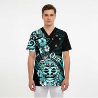 Aotearoa Kia Ora New Zealand Ta Moko Turquoise Version Scrub Top LT01 - Polynesian Pride