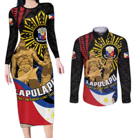 Personalized Lapulapu The First Filipino Hero Couples Matching Long Sleeve Bodycon Dress and Long Sleeve Button Shirt Polynesian Pattern LT01 Black - Polynesian Pride
