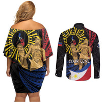 Personalized Lapulapu The First Filipino Hero Couples Matching Off Shoulder Short Dress and Long Sleeve Button Shirt Polynesian Pattern LT01 - Polynesian Pride