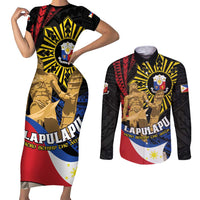 Personalized Lapulapu The First Filipino Hero Couples Matching Short Sleeve Bodycon Dress and Long Sleeve Button Shirt Polynesian Pattern LT01 Black - Polynesian Pride