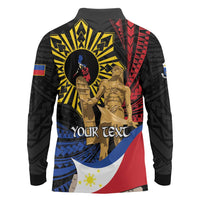 Personalized Lapulapu The First Filipino Hero Long Sleeve Polo Shirt Polynesian Pattern